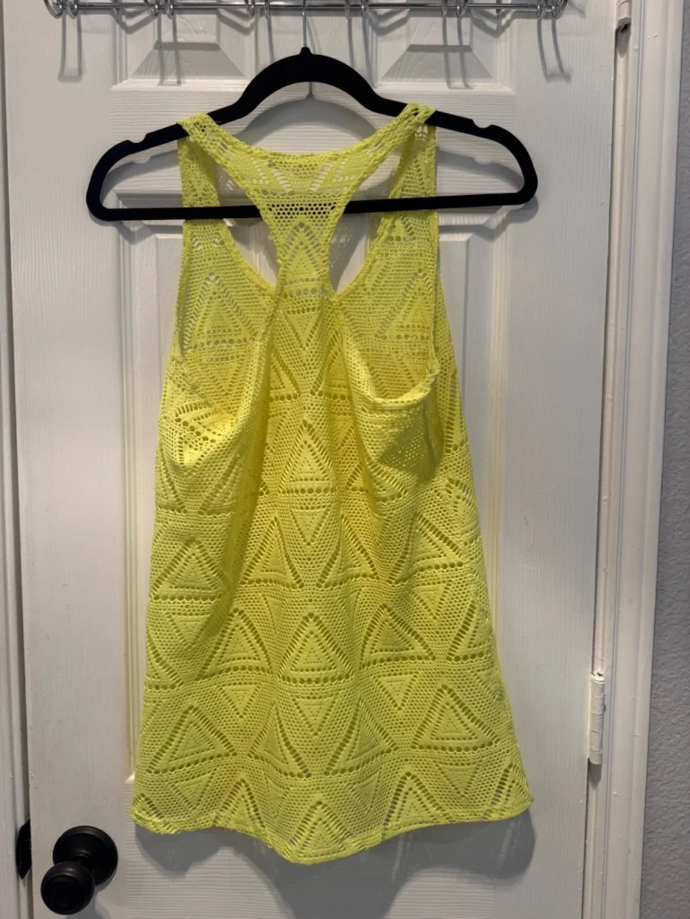 👙🌴🌺 Bright Yellow Crochet Swim Cover Up Lagaci Medium Cutout Beach Tank Boho